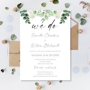Gedruckter Eukalyptus Wir Tun Hochzeit Ganztag Oder Abendaufnahme Party Nur Einladungen Lädt Einfache Sage Grüne Karten Rustikale Blumen Boho ein