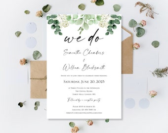 Printed Eucalyptus We Do Wedding Full Day Or Evening Reception Party Only Invitations Invites Simple Sage Green Cards Rustic Floral Boho
