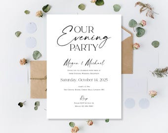 Abend-Hochzeits-Empfangs-Einladungen Lädt ein Glücklich bis ans Ende der Party Gedruckte Hochzeit Personalisierte Kalligraphie-Party-Empfangs-Einladung