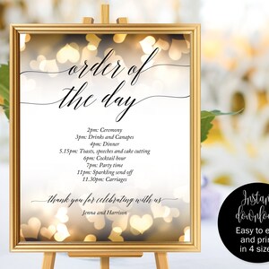 Wedding Order Of The Day Sign Printable, Wedding Order Of Events Template, Wedding Order Of Service Sign, Order Of The Day Wedding Sign