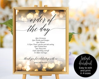 Wedding Order Of The Day Sign Printable, Wedding Order Of Events Template, Wedding Order Of Service Sign, Order Of The Day Wedding Sign