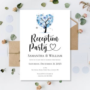 Impreso personalizado recepción fiesta noche invierno azul invitaciones de boda invita día invitados fiesta sólo amor corazón árbol invita tarjetas