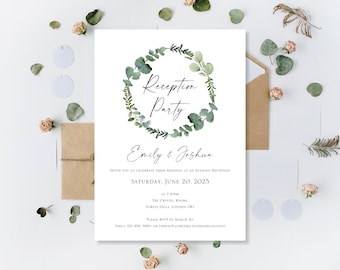 Printed Personalised Eucalyptus Wedding Invitations Invites Day Or Evening Reception Party Only Wreath Floral Sage Green Rustic Twine Cards