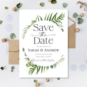 Tarjetas de invitación de boda impresas Save The Evening Date Day Night Tarjetas de invitación de boda Save The Date Minimalista Simple Eucalipto Verde
