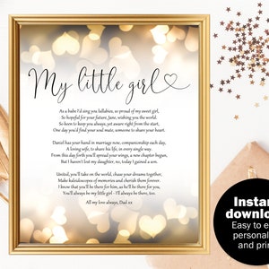 Poema de regalo de boda para hija de papá, poema de novia de padre a hija, poema de regalo de novia, poema de regalo del día de la boda de la novia, poema de regalo de boda para hija