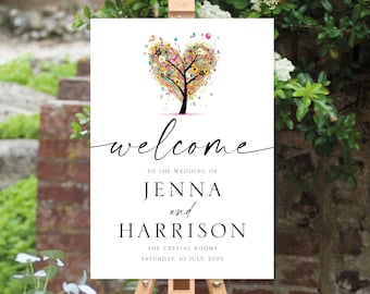 ANY SIZE Summer Wedding Welcome Sign PDF, Summer Heart Wedding Welcome Sign pdf, Heart Tree Sign Welcome, 16x20, 18x24, 24x36, A1, A2, A3
