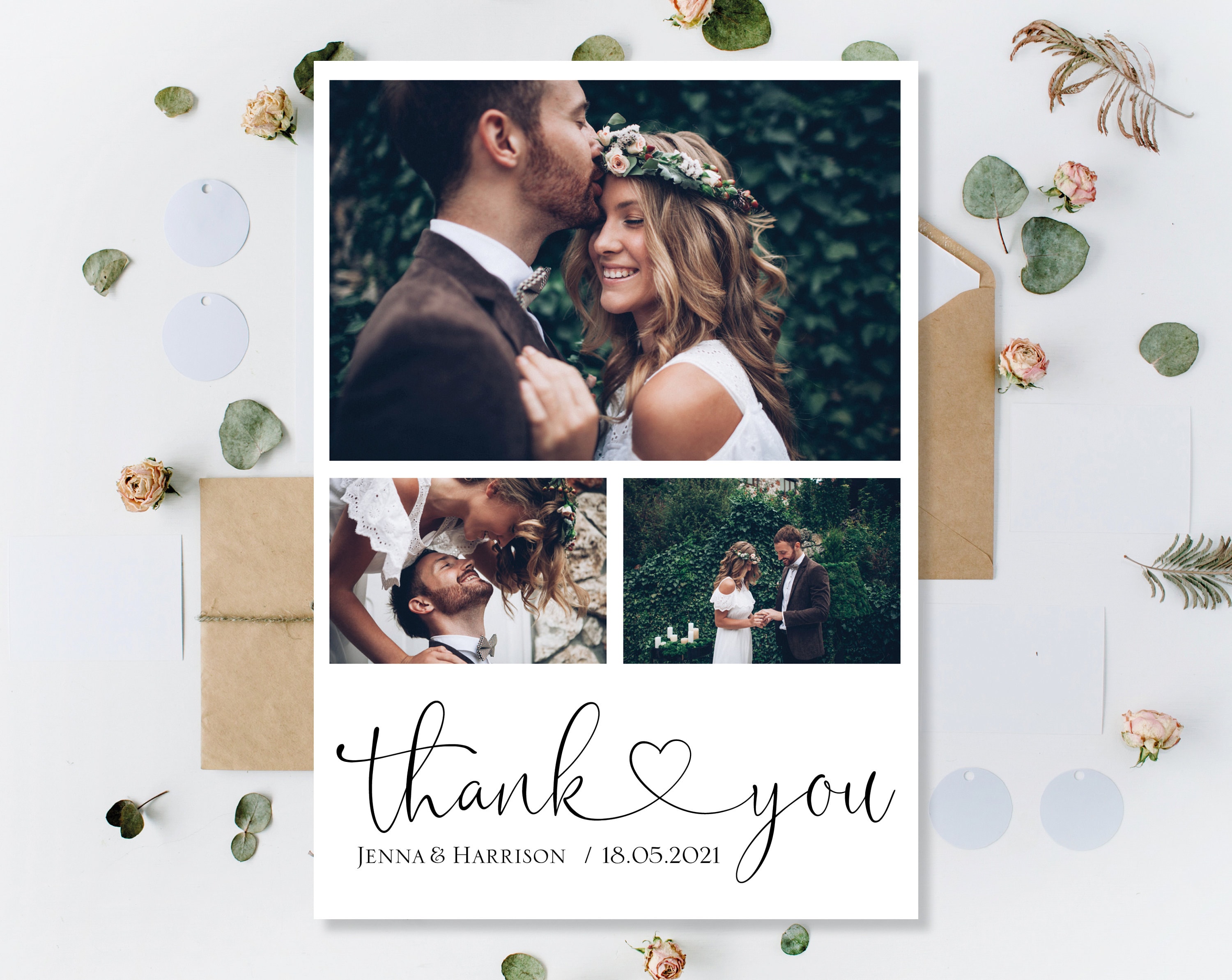 Printed Wedding Thank You Cards Personalised Thank You Cards | Etsy UK