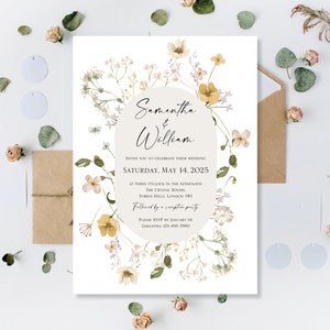Printed Wedding Day Evening Party Reception Invitations Invites Cards Modern Floral Wreath Meadow Flowers Wildflowers Boho Flat Folded image 7