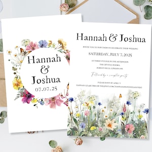 Printed Wedding Day Evening Party Reception Invitations Invites Cards Modern Floral Wreath Meadow Flowers Wildflowers Boho Flat Folded image 8