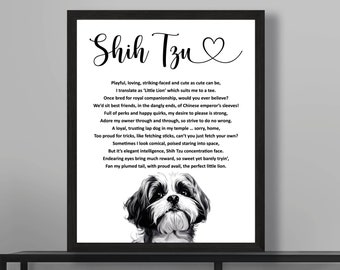 Shih Tzu Dog Poem Art Print Funny Cute Shih Tzu Gift Print Owner Gift From For Shih Tzu Dog Mum Dog Dad Dog Mom Digital Download Print Gift