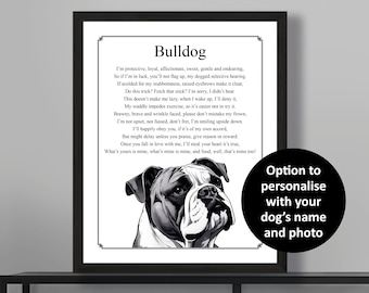 Fun Gift For Bulldog Owner, English Bulldog Lover Poem, Christmas Dog, Mum Dog Mom Dog Dad Birthday Gift Present English British Mastiff Dog