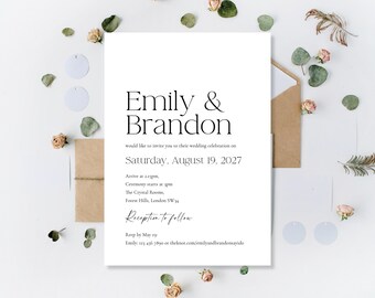 Printed Invitations For Wedding Ceremony Daytime Day Party Evening Reception Invites Stylish Minimalist Eucalyptus