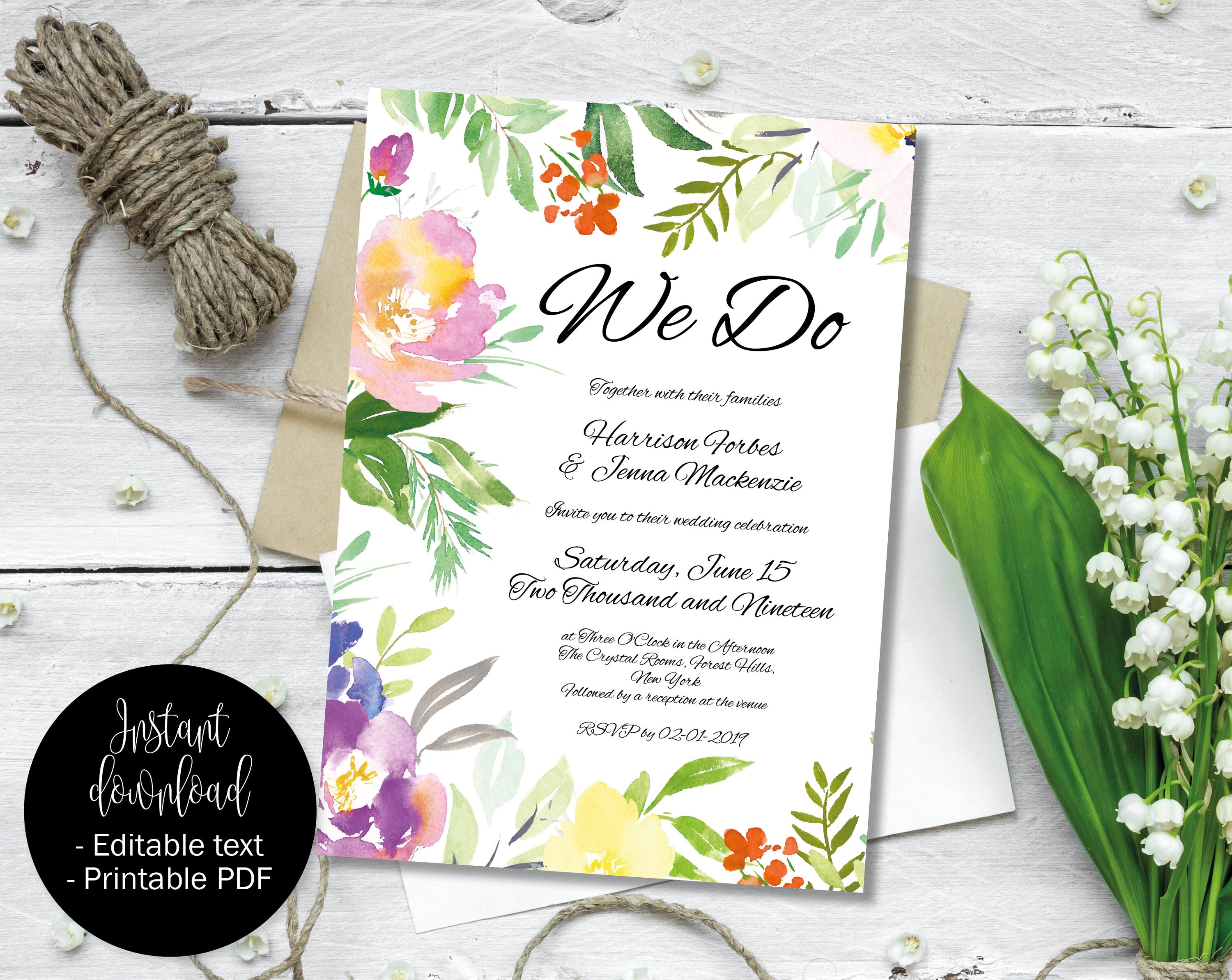 Invitation Wedding Template Printable Editable Diy Wedding Etsy