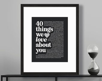 ANY age 40 Things We Love About You Reasons We Love You 40th Birthday Anniversary Personalized Printable Dad Husband Mom Mum Wife Bro Sister