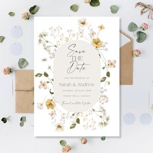 Gedrukte Save The Date-trouwkaarten Save The Date-kaarten bruiloft Save The Our Evening bruiloft Save The Our Evening Minimalistisch Bloemen Modern Boho