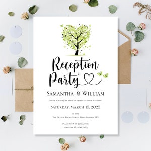 Gedruckt personalisierte Abendempfangsparty Frühlingsgrün Hochzeitseinladungen lädt ein Tagempfangsparty nur Liebes-Herz-Baum-Einladungskarten