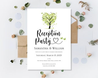 Printed Personalised Evening Reception Party Spring Green Wedding Invitations Invites Day Reception Party Only Love Heart Tree Invite Cards
