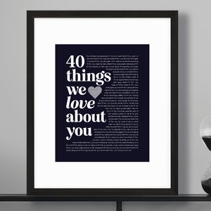 ANY age 40 Reasons We Love You Things We Love About You 40th Birthday Anniversary Personalized Printable Dad Mum Mom Husband Wife Sister Bro