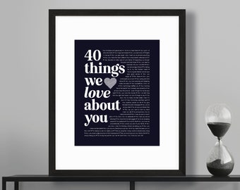 ANY age 40 Reasons We Love You Things We Love About You 40th Birthday Anniversary Personalized Printable Dad Mum Mom Husband Wife Sister Bro