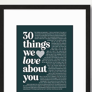 ANY age Birthday 30 Things We Love About You Reasons We Love You 30th Anniversary Couple Personalized Printable Husband Wife Son Daughter