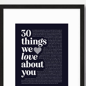 ANY age 30 Reasons We Love You Things We Love About You 30th Birthday Anniversary Personalized Printable Dad Mum Mom Husband Wife Sister Bro