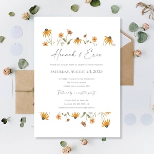 Bedrukte huwelijksuitnodigingen Uitnodigingen Kaarten Dag Avond Feest Receptie Zonnebloem Wilde bloemen Bloemenweide Botanisch Bloemen Modern Minimalistisch