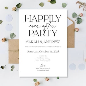 Happily Ever After Party Printed Wedding Invitations Invites Reception Evening Wedding Personalised Calligraphy Party Reception Invitation