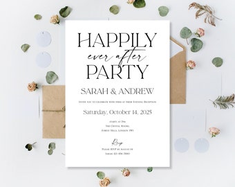 Happily Ever After Party Printed Wedding Invitations Invites Reception Evening Wedding Personalised Calligraphy Party Reception Invitation