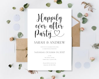 Printed Luxury Personalised Happily Ever After Party Wedding Invitations Invites Day Or Evening Reception Calligraphy Invitation Invite