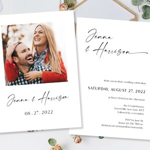 Printed Photograph Wedding Invitations, Minimalist Wedding Invites, Elegant Chic Wedding Invite, Cheap Invitations, Modern Script invitation