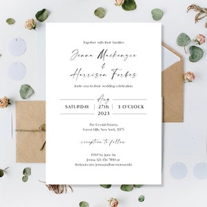 Gedruckte minimalistische Hochzeit lädt, einfache Kalligraphie Hochzeit lädt, elegante Hochzeit einladen, billige Einladungen, moderne Skript Einladungen