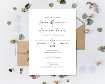 Printed Minimalist Wedding Invites, Simple Calligraphy Wedding Invites, Elegant Wedding Invite, Cheap Invitations, Modern Script invitations