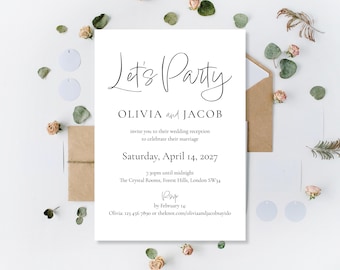 Printed Wedding Invitations: Evening Reception Invites | Day Daytime Ceremony | Let's Party Minimalist Neutral Stylish