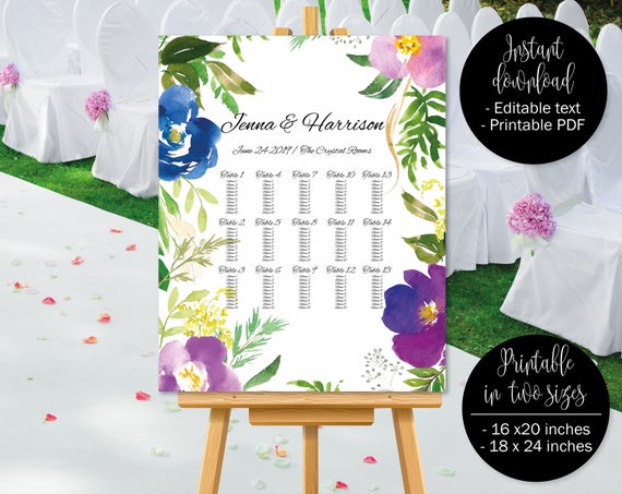 Watercolor Floral Wedding Template Seat Plan Wedding Table Plan Chart Wedding Seating Chart Plan Printable Template Border 3 SEATING-3