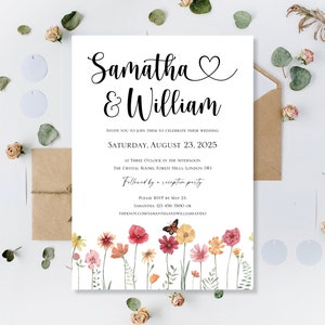 Impreso personalizado Wildflower Meadow boda invita invitaciones día invitados noche recepción sólo fiesta verano Boho invitación invitar