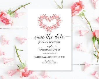 Printed Save The Date, Pink Save The Date, Save The Dates Wedding Card, Modern Save The Date, Cheap Save The Date, Heart Save Our Date