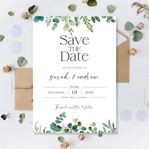 Gedruckte Hochzeit Sparen Sie die Datums-Karten Save The Date Cards Hochzeit Sparen Sie Den Abend Nacht-Empfang Sparen Sie Unser Datum Eukalyptus Grüne Hochzeit