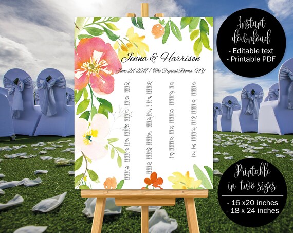 Watercolor Floral Wedding Template Seat Plan Wedding Table Plan Chart Wedding Seating Chart Plan Printable Template Border 3 SEATING-3