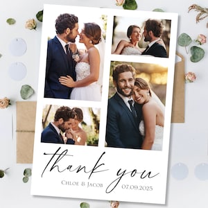 Tarjetas de agradecimiento de boda con foto personalizada, tarjetas de agradecimiento de foto de boda modernas, tarjetas de agradecimiento lindas con sobres, tarjetas de agradecimiento multipack
