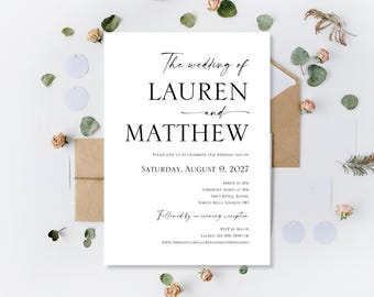 Printed Wedding Invitations: Personalised Day Invitation | Evening Reception Party Invites | Minimalist | Clean | Simple | Classy