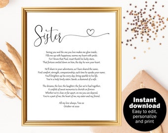Sister wedding gift, Bride gift from sister, Sister wedding day poem, Gift for bride from sister, Sister wedding, Big little sister poem