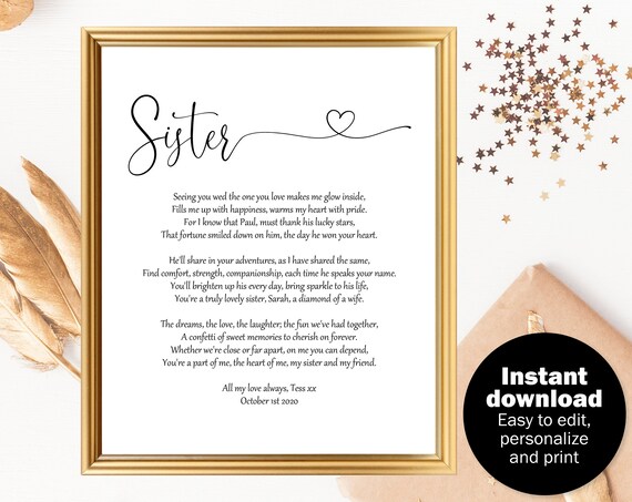 Sister Wedding Gift Bride Gift From Sister Sister Wedding Etsy