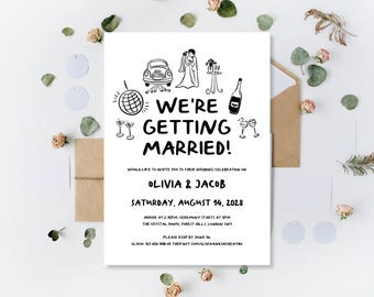 Printed Wedding Invitations: Personalised We're Getting Married Evening Reception Invites | Custom Minimalist Day Invitation