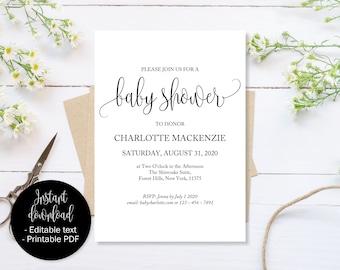 Invitación de baby shower, invitaciones de baby shower, invitación de baby shower para niña, invitación de baby shower para niño, plantilla de baby shower DIY imprimible