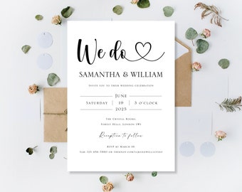 Printed Luxury Personalised We Do Heart Wedding Invitations Invites Day Or Evening Reception Only Party Minimalist Calligraphy Invitation