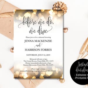 Before We Do We Dine, Gold Hearts Wedding Rehearsal Dinner, Invitation Printable Template, Rehearsal Invitation Invites, Editable Rehearsal