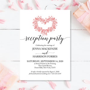 Gedruckte Hochzeits-Einladung, Pink Heart Reception Invite, Rezeption lädt Pink, Invites Wedding, Hochzeiten, Cheap Wedding Einladung