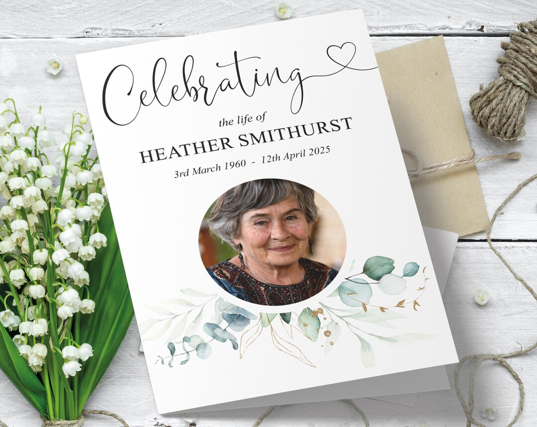 PRINTED Funeral Program, Funeral Order of Service, Eucalyptus Funeral