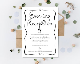 Printed Wedding Invitations: Personalised Evening Reception Party Invites | Custom Day Ceremony Invites | Whimsical Fun-loving