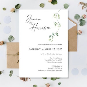 Printed Eucalyptus Wedding Invitations, Greenery Wedding Invites, Green Wedding Invites, Botanical Rustic Invites, Wedding Reception Invites image 6